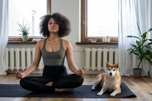 yoga and dog